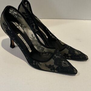 Manolo Blahnik Black Floral Lace Heels